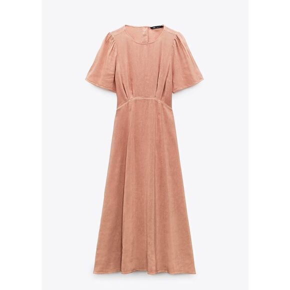 Zara linen blend midi dress cut out open back - Picture 6 of 6